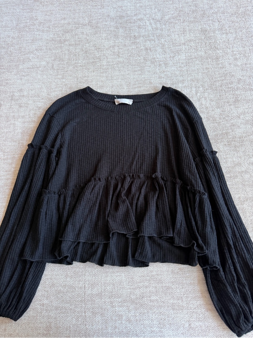 Altar'd State Black Ruffle Long-Sleeve Pullover